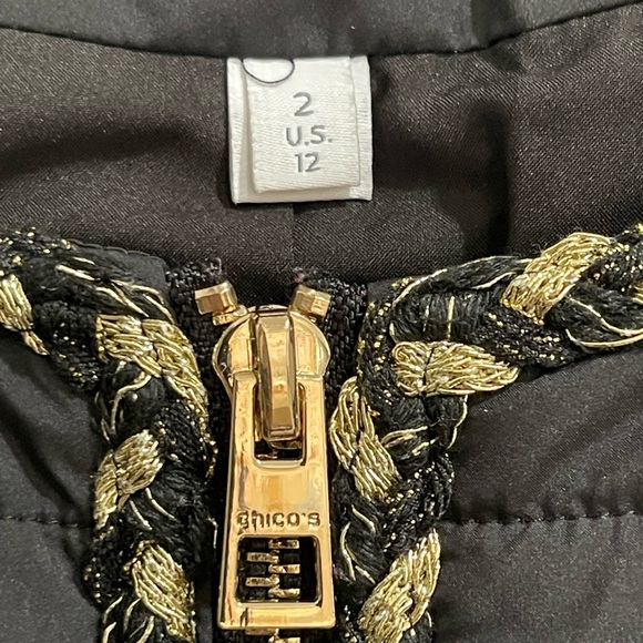 Chico's Black Tweed Trim Faux Nylon Jacket  Size 12 - Picture 8 of 16